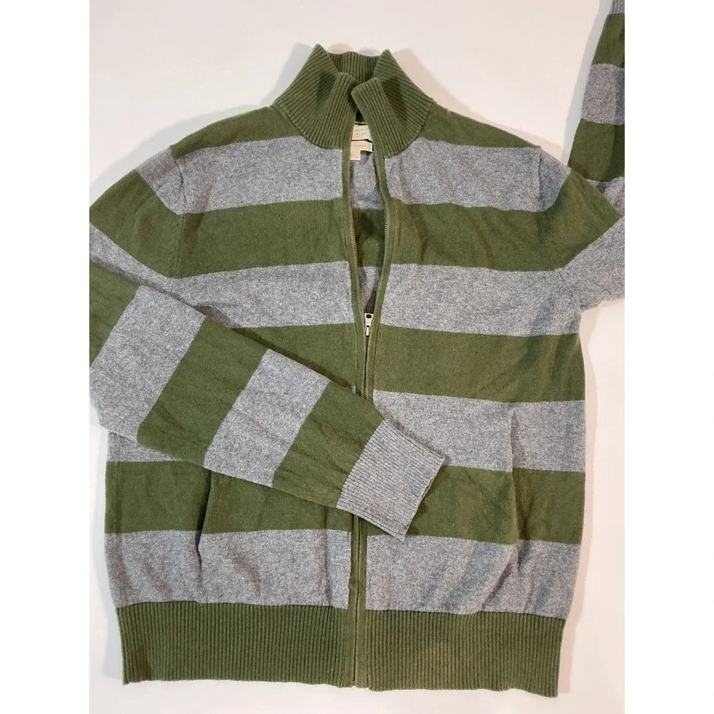 VTG Banana Republic Full Zip Striped Sweater Green Gray Size M Y2K Silk Blend